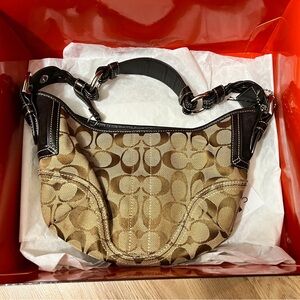 Coach Tan and Brown Signature Shoulder Bag